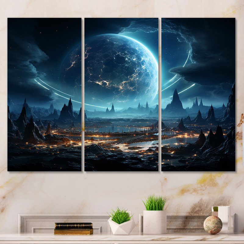 Cosmic Space Landscape I - Espace planète, art mural, Toile tendue, H 32 po x l 48 po