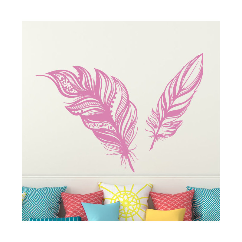 Adhésif décoratif plumes, H 22 po x l 31 po, Rose tendre