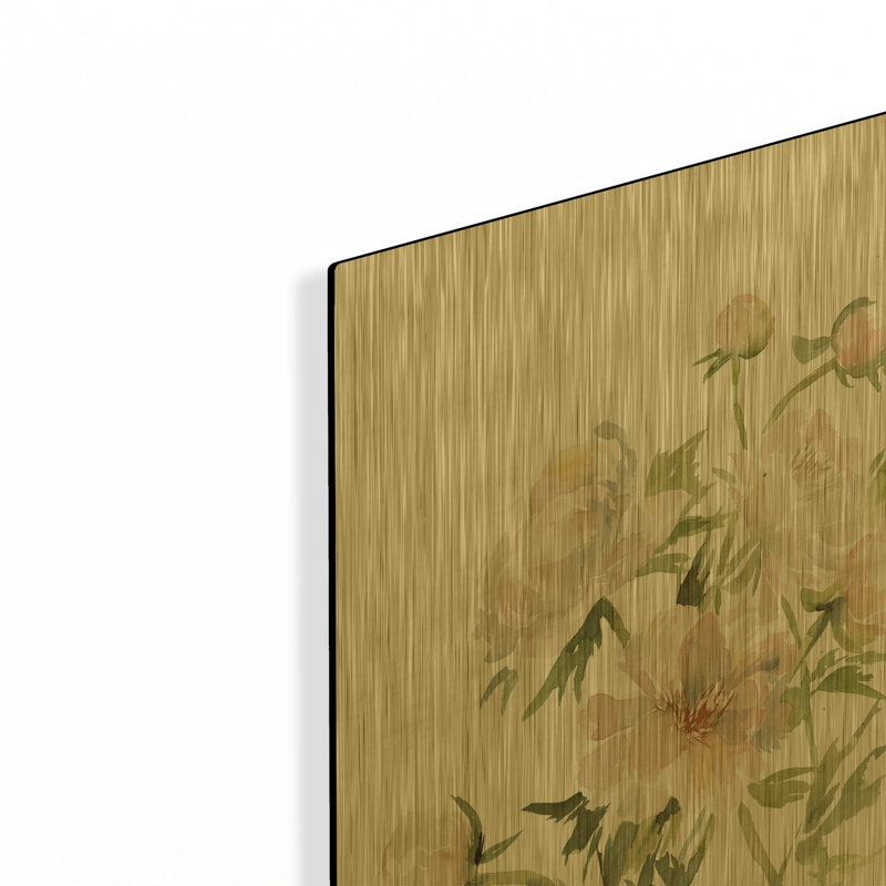 «Peony II» par Katrina Pete, art mural en métal doré, 12 po x 16 po, 12 po x 16 po