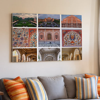 Canvas A Vibrant Collage Showcasing The Architectural Beauty Of Jaipur Featuring Wall Art The Intricate Designs Of The Hawa Mahal With Canvas Wall Art