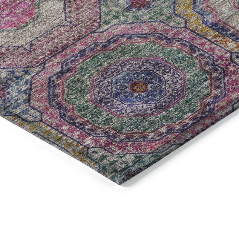 Machine Washable Indoor/Outdoor Xhevrie Pink Rug, Round 8'