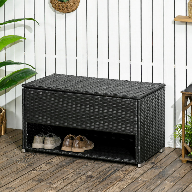 Black Deck Box Of - Store Patio, Pool, Garden Items Like , Tools, Towels In Outdoor Holder For Tools Keep