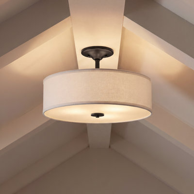 Armindo 3-Light Graphite Semi-Flush Mount Light with Summer Linen Shade