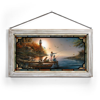 SGA FROM SEA TO SHINING SEA 13X23 :STAINED GLASS ART WHITEWASH FRAMED