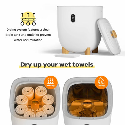 Sèche-serviettes électrique 20L en ABS blanc avec séchoir à deux modes de chauffage et de séchage, minuterie intégrée, arrêt automatique et affichage à DEL pour la salle de bain, le spa et la maison