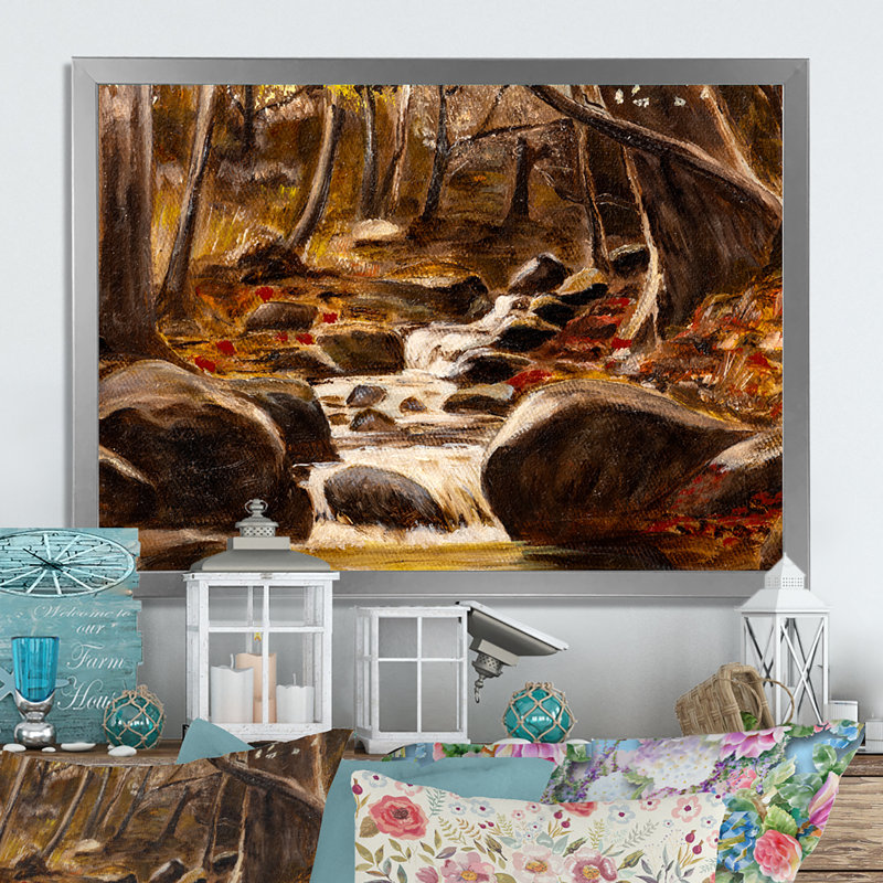 «Little River in the Blooming Forest», reproduction sur toile, H 16 po x l 32 po x P 1 po, Cadre photo argenté