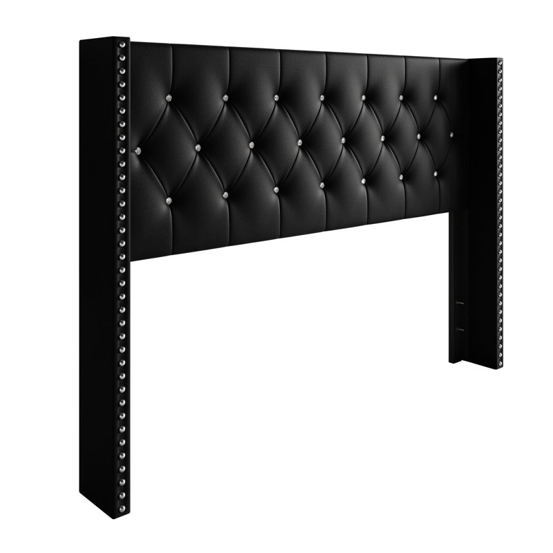 Gretna Tufted Upholstered Velvet Headboard, Twin, Black