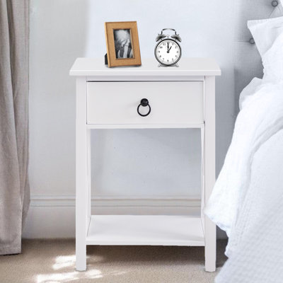 Table de bout en bois avec tiroir et étagère de rangement Mutchler, petite table d'appoint pour salon, chambre à coucher ou appartement, table de chevet compacte pour petits espaces, parfaite pour les essentiels de canapé