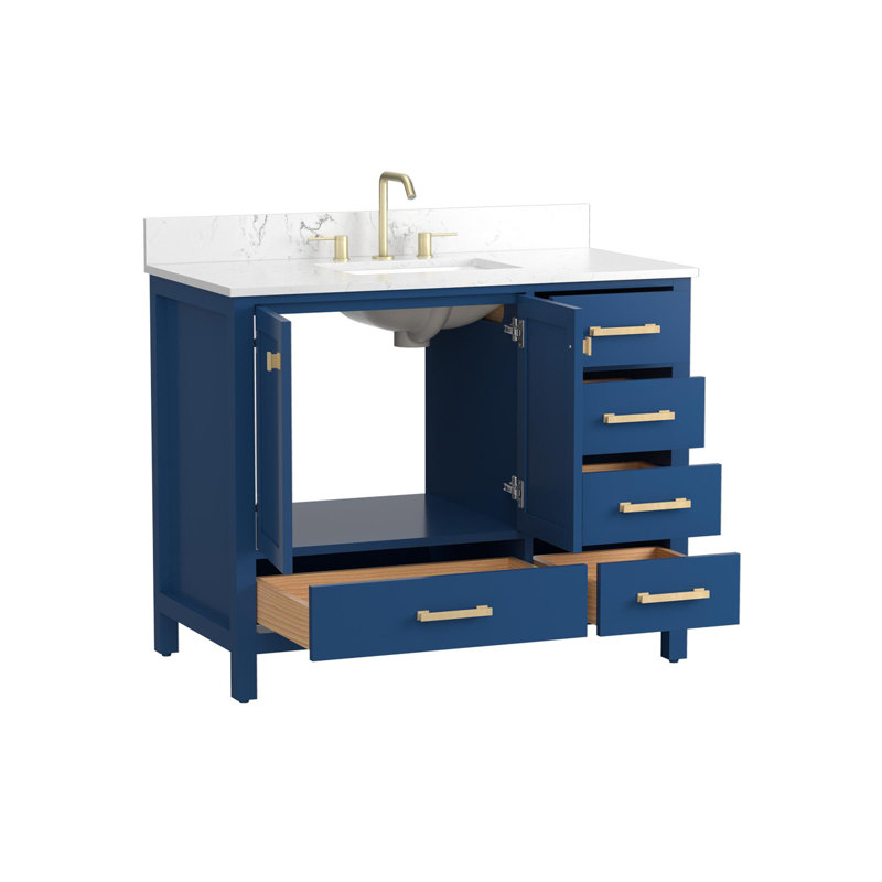 Meuble-lavabo moderne autoportant, Bleu / doré