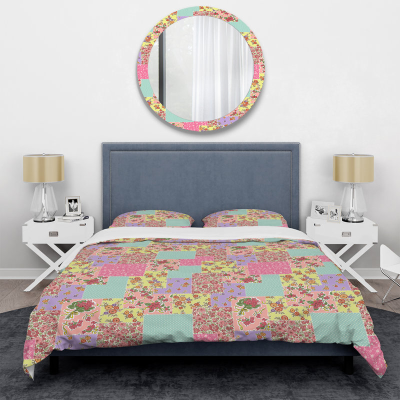 Multicolor Floral Patchwork - Abstract Duvet Cover Set - Microfiber Polyester, King Duvet Cover + 2 King Shams