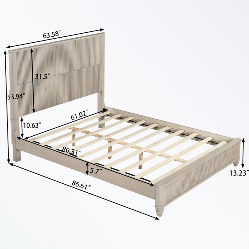 Grand lit plateforme avec tête de lit, Beige
