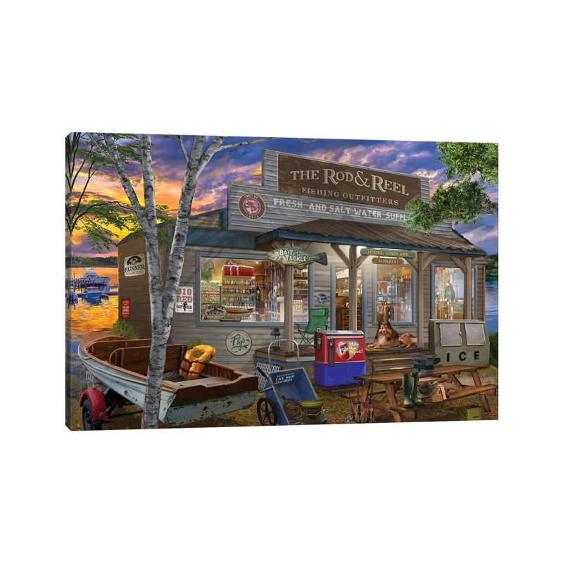 The Rod And Reel by Bigelow Illustrations - Wrapped Canvas Painting, 20.32 cm H x 30.48 cm W