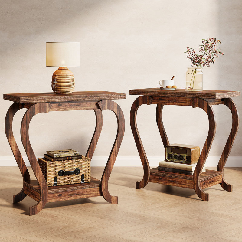 Narrow End Table, Small Side Table, Rustic Brown