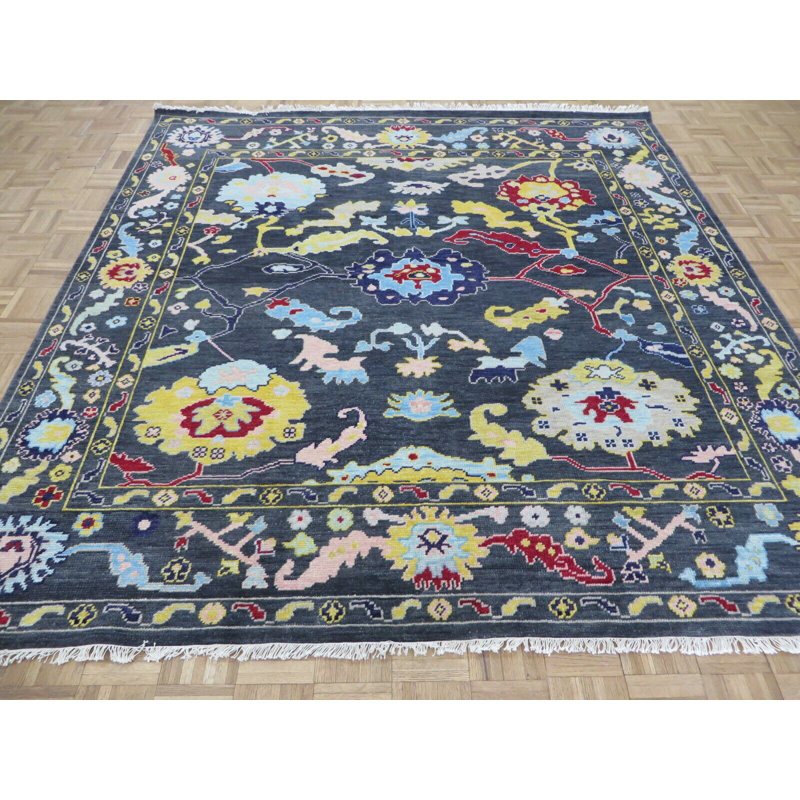 Tapis de zone en laine 7 pi 8 po x 8 pi noué la à la main one-of-kind