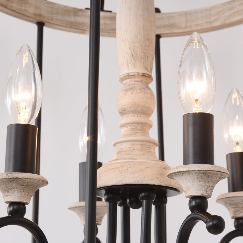Lustre lanterne rustique en bois à 4 lumières, suspension en cage pour salle à manger, îlot de cuisine, entrée ou hall d'entrée.