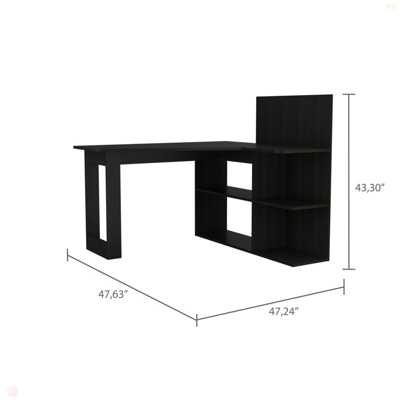 Bureau d'ordinateur Masai, cinq tablettes ouvertes, Noir