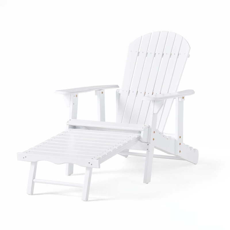Clariandra Folding Acacia Wood Adirondack Chair with Slatted Back, White
