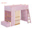 Lit mezzanine simple avec tablettes, lit mezzanine en bois avec échelle et tablettes de rangement, rose et chêne naturel-133682834-133682842