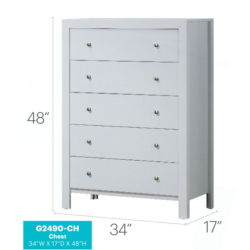 Commode verticale à 5 tiroirs avec boutons, Blanc