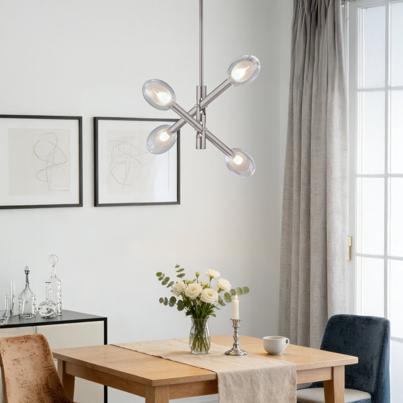 Luminaires suspendus 4 lumières Spoutnik, 8" H x 22" W, Nickel satiné
