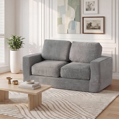 Coussin de sol, canapé en mousse avec housse en velours côtelé amovible, coussins de dossier et de siège gris