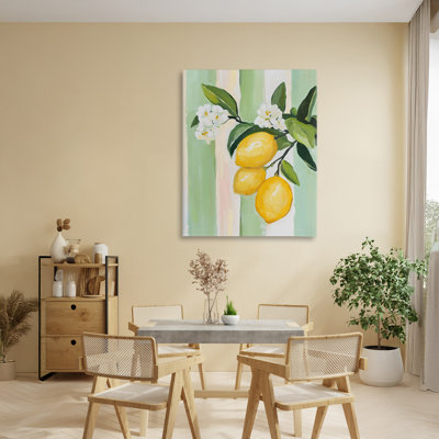 Citrons et fleurs sur toile rayée, design par The Prints Vibe