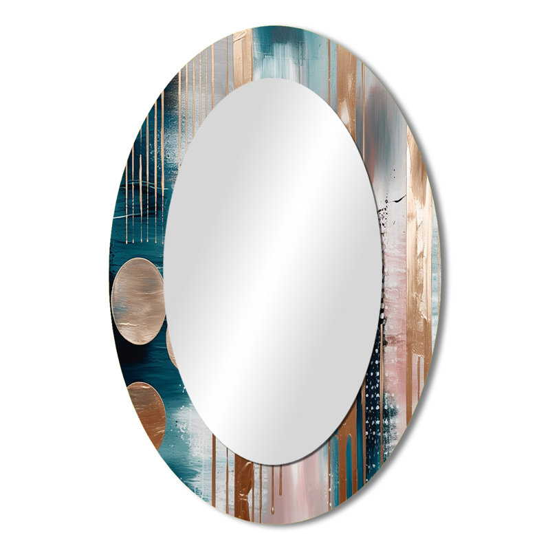 Soft Colors Shapes And Lines Marble IV - Modern Oval Wall Mirror, 36" x 24"