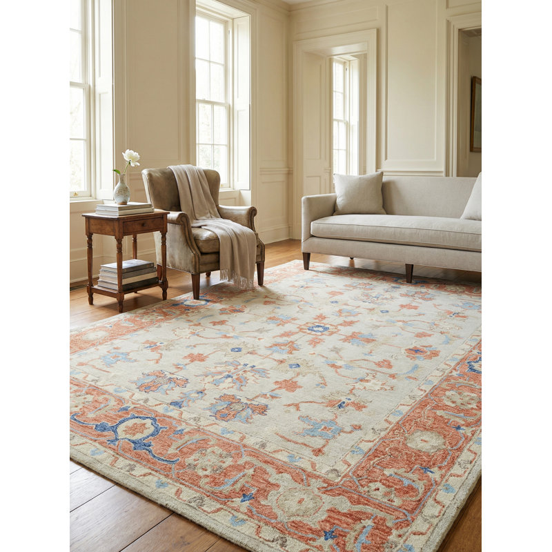 Exquisite Rugs Richmond Serapi Handmade Hand-Tufted New Zealand Wool On Canvas Beige/Rust Area Rug, Rectangle 10' x 14'