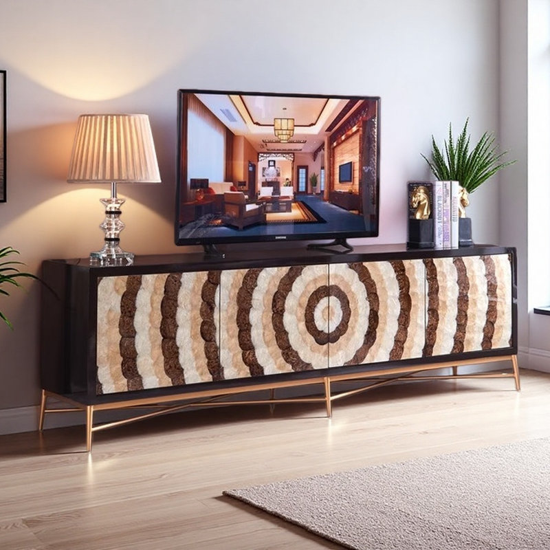Meuble télé moderne et luxueux, Noir / blanc cassé / brun