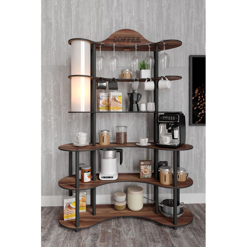 Élégant support à café avec pieds en bois, finition noyer, 43,3 po x 15,7 po x 69 po | Fabrication 100% MDF durable | Idéal pour les salons ou les cafés, design élégant et fonctionnel