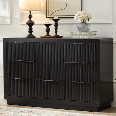 Black Dresser With Thickened Curved Profile Design, 52" Modern Chest Of Drawers With 8 Drawers, Wooden Dresser Tv Stand, Organizer For Bedroom, Living Room, Hallway