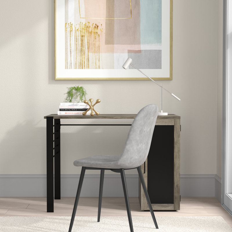 Spigner Tuleta Desk with Cabinet Storage, Gray Wash/Black