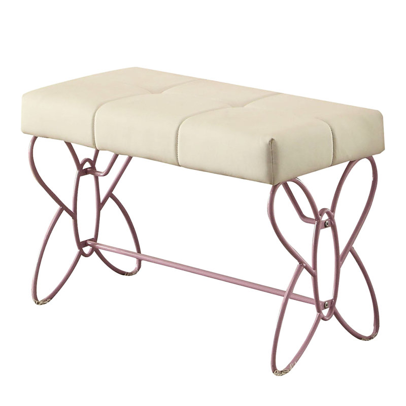 Banc rectangulaire sans accoudoirs avec coussin rembourré en similicuir blanc et rose