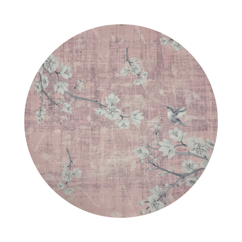Blossom Fantasia French Gray Vegan Leather Round Coasters, Soft Pink