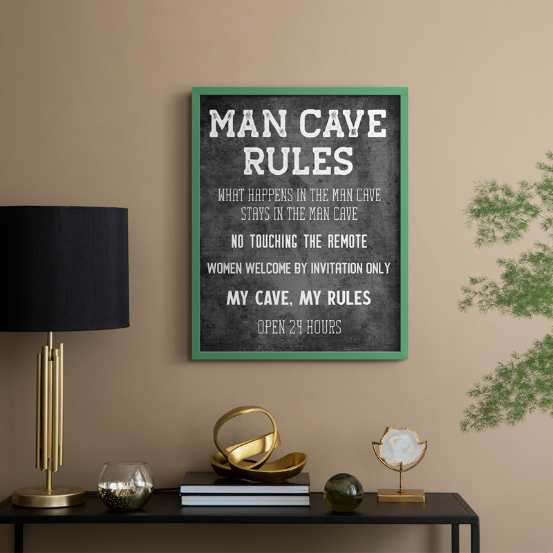 «Man Cave Rules», reproduction encadrée - bois massif, Vert, H 30 po x l 24 po