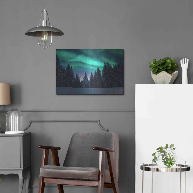 "Northern Lights In Winter Forest 3" par Luxe, H 16 po x l 24 po