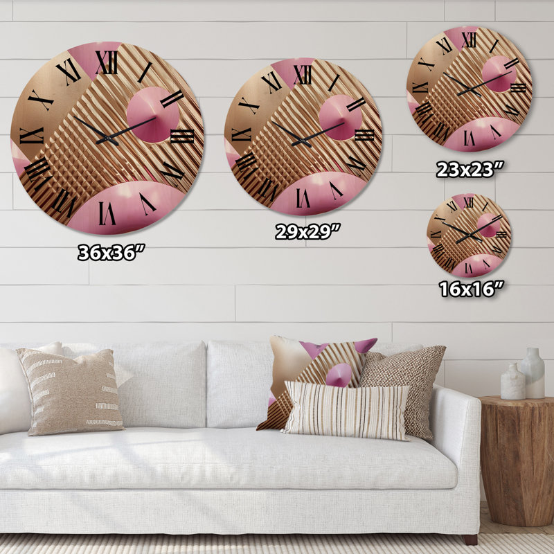 Horloge murale moderne en bois or et rose, Très grand