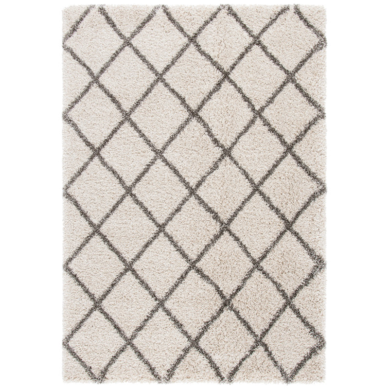 Tapis géométrique ivoire / brun, Rectangle 5 pi 3 po x 7 pi 6 po