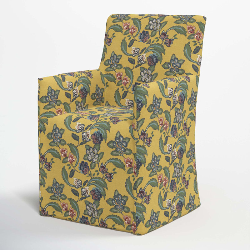 Ivanka 20'' H Cotton Upholstered Armchair, Libby Floral Gold