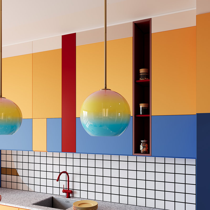 Suspension globe en verre dégradé arc-en-ciel de style Mid-Century Modern