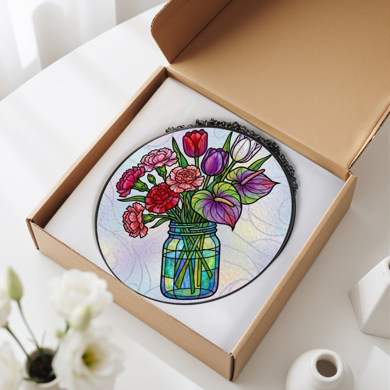 Vitrail d'arrangement floral H 7,8 po