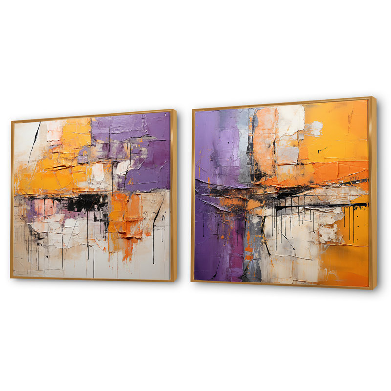 "Collage géométrique gris beige", 2 pièces, Cadre flottant doré, H 30 po x l 61 po