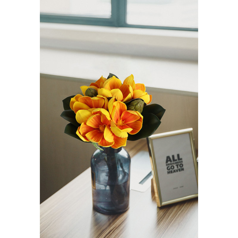 Arrangement floral artificiel Magnolia, Orange