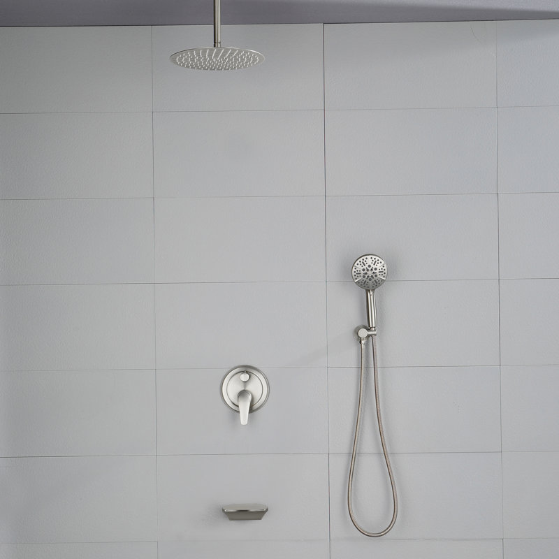 Shower Faucet Set With Tub Spout, Ceiling Mount Shower System With 12 Inch Rain Showerhead And Tub Spout Included Valve And Trim