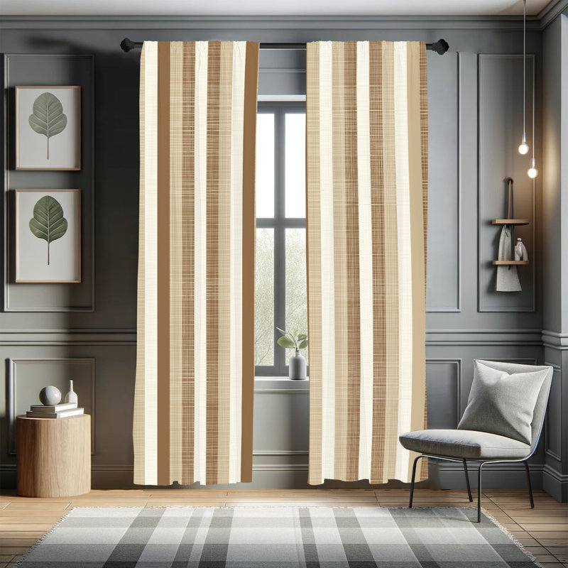 George Oliver Retro Curtains, Classical Stripes Art Vintage, Pair of 28", Umber/White, 28" W x 63" L