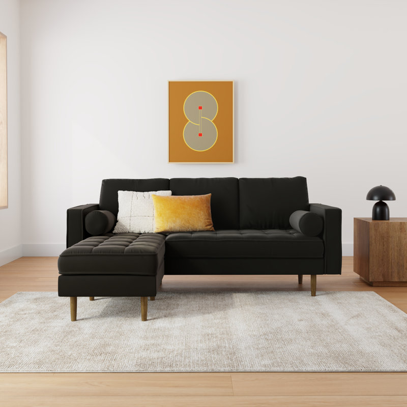 Geo Upholstered Reversible Chaise L-Sectional, Bella Smoke Performance Velvet
