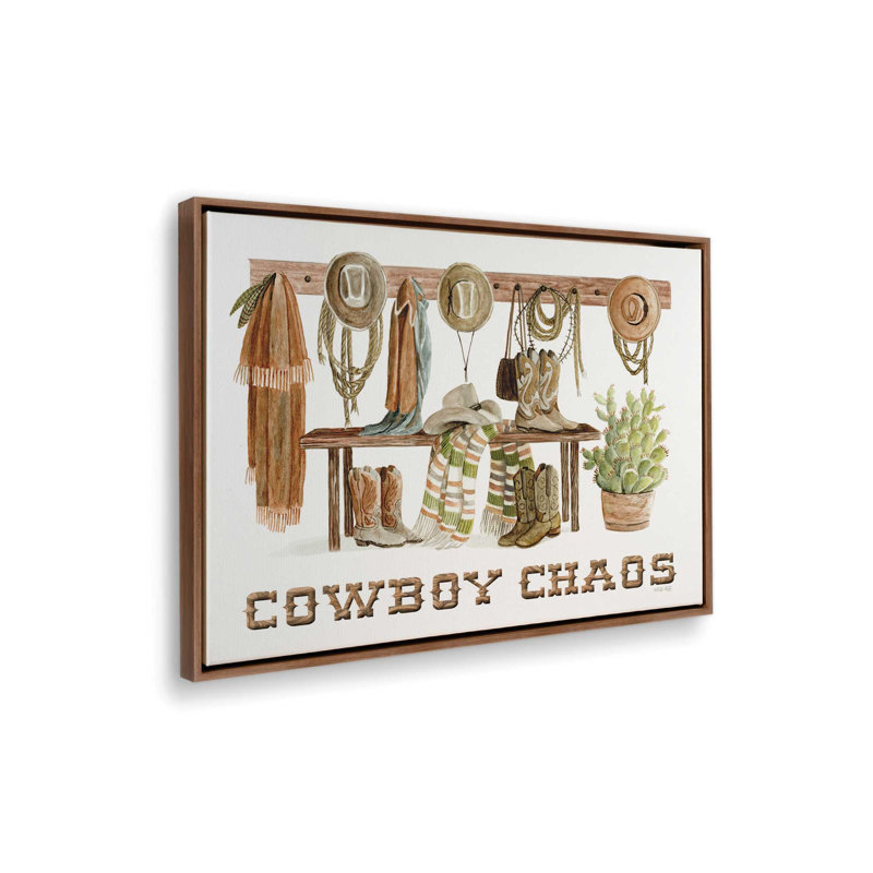 «Cowboy Chaos» par Cindy Jacobs, reproduction d'art, L 32 po x H 24 po, Brun, Toile avec cadre