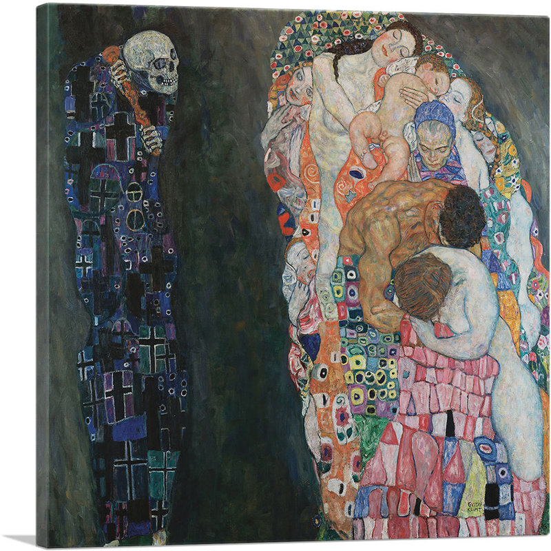 «Mort et vie 1910» par Gustav Klimt, reproduction d'art sur toile tendue, H 26 po x l 26 po x P 1,5 po