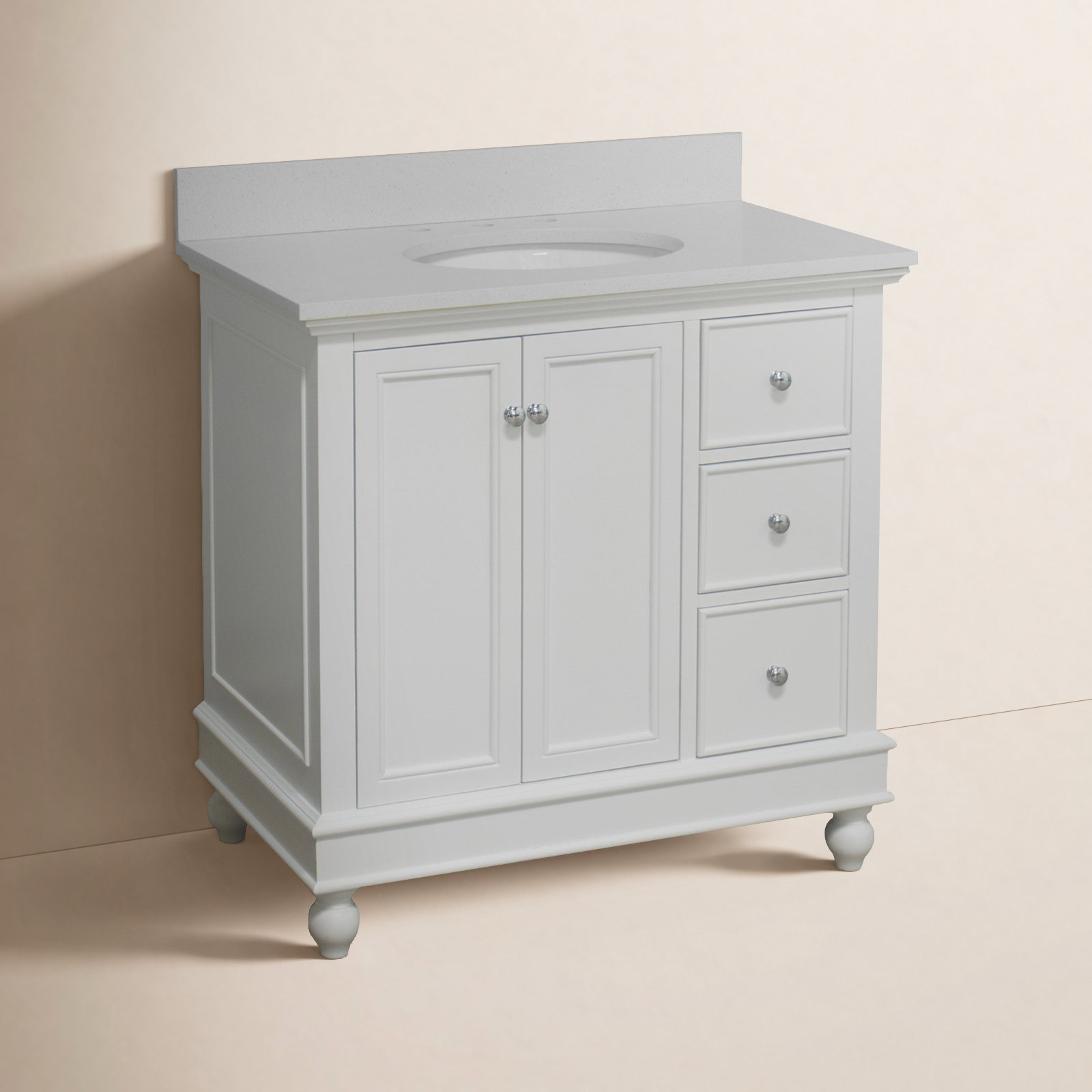 Ferdinand 36'' Single Bathroom Vanity, White, Quartz