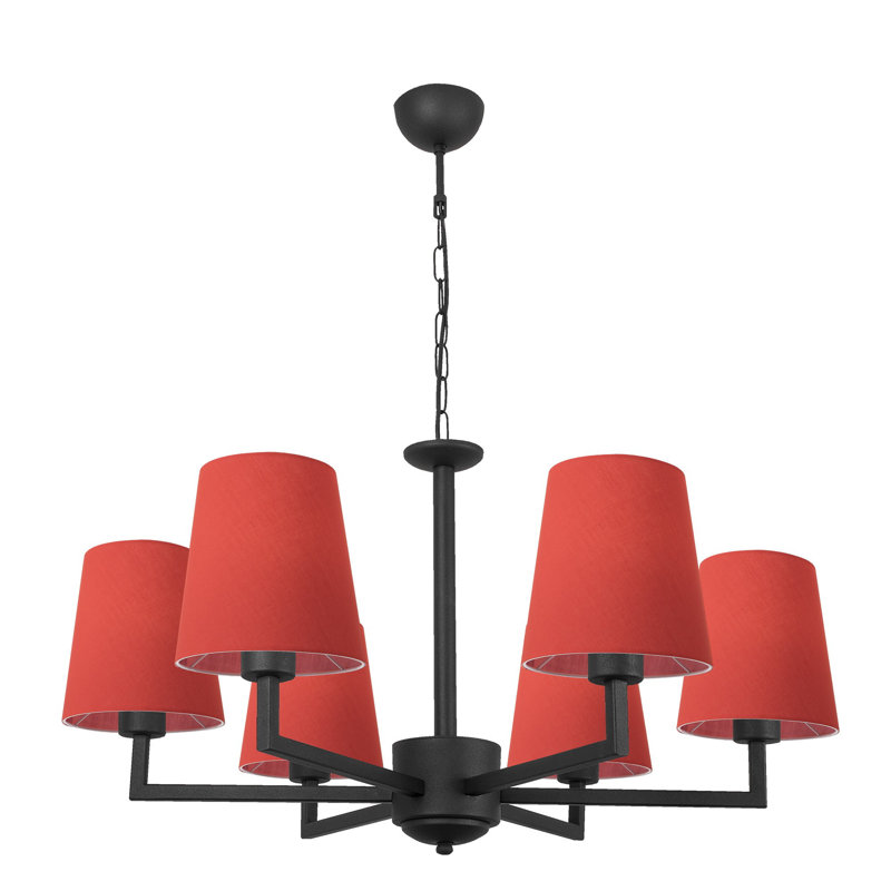 Lustre classique 6 lumières à abat-jour Noah, Rouge